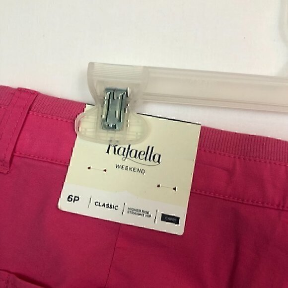 NEW NWT RAFAELLA PETITE Classic Capri Bright Hot Pink Barbie Cuffed Cotton sz 6P - Picture 5 of 7